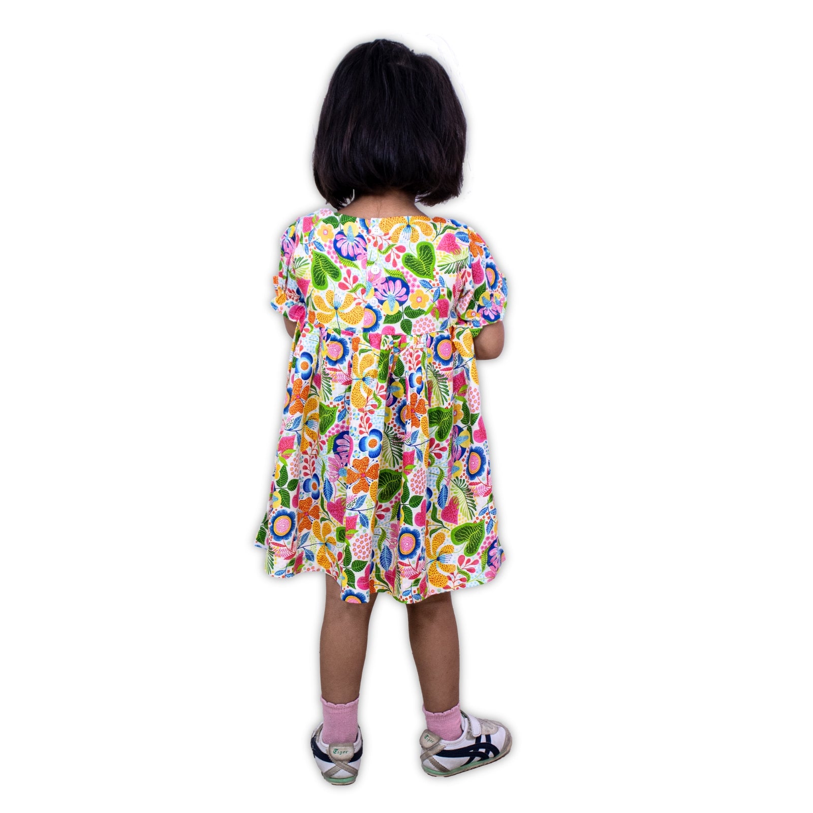 Girls Multicolor Floral Puff Sleeve Dress — Casual / Party Wear