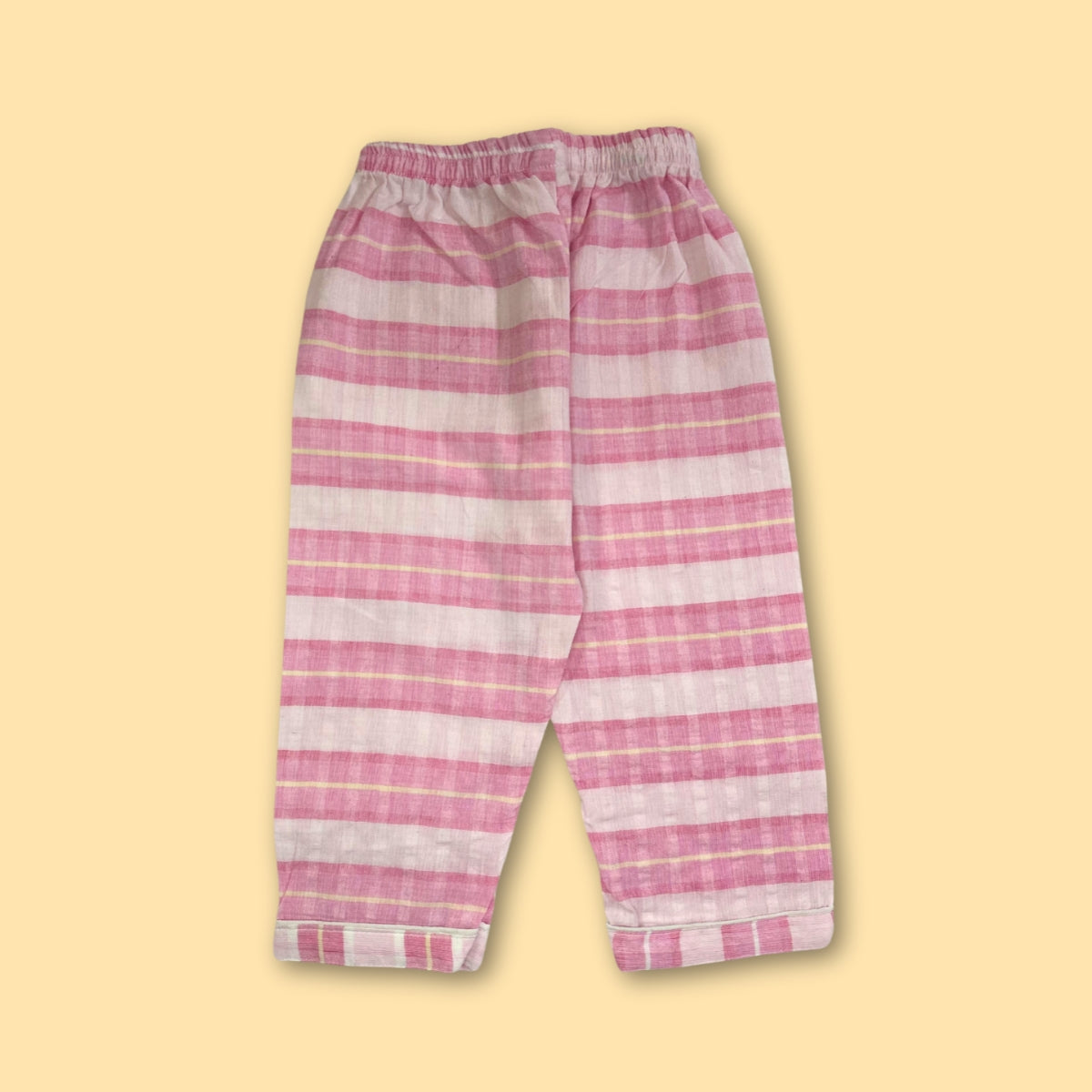 Cotton Pajama Set – Pink Striped Nightsuit with Ice Cream Patch
