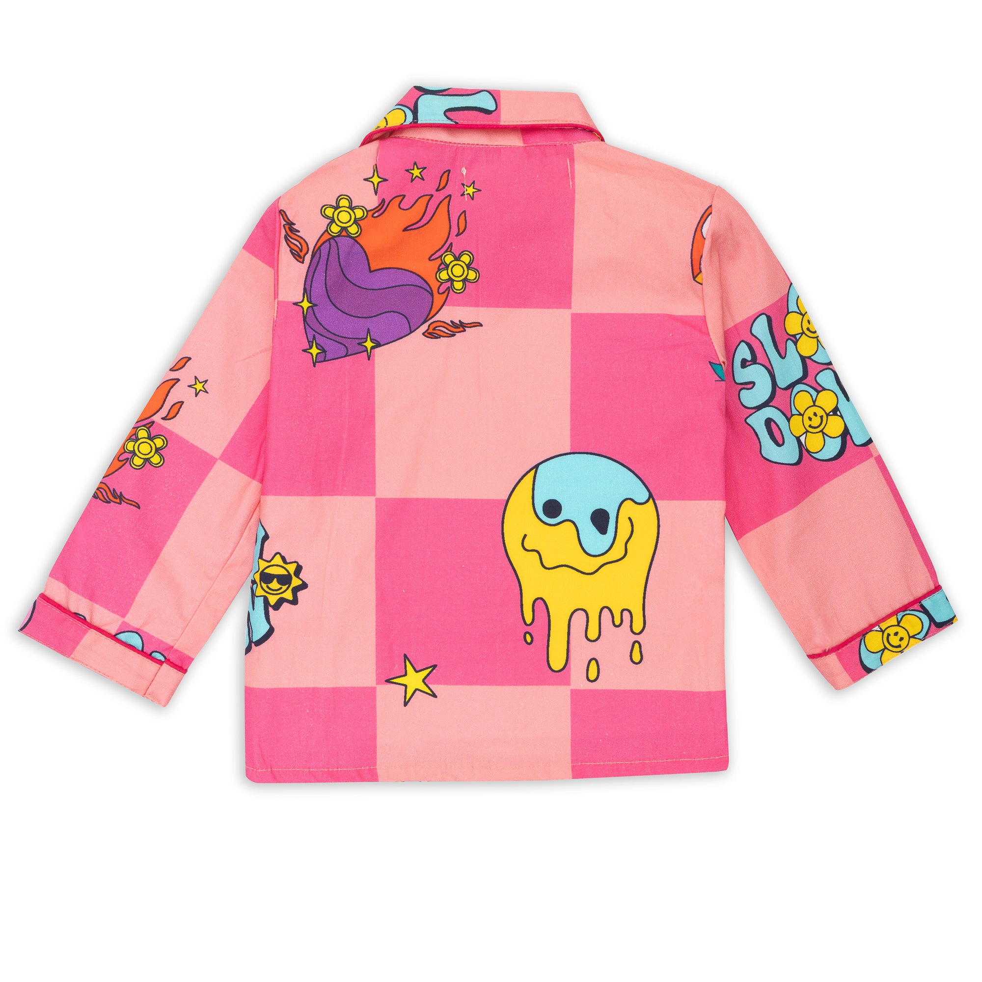 Pink Cotton Quirky Printed Nightsuit Set