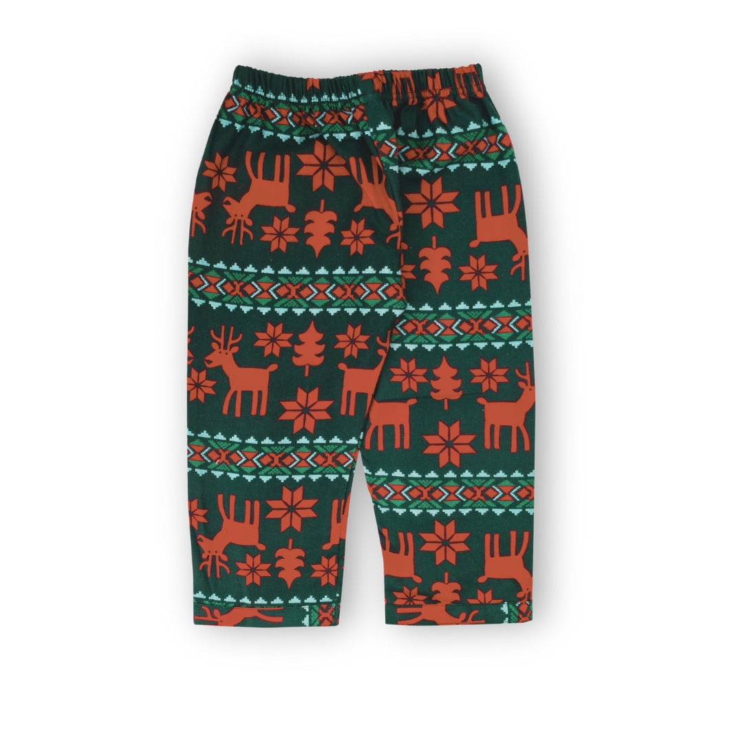 Winter Pajama Set – Red & Green Festive Reindeer Print Nightsuit