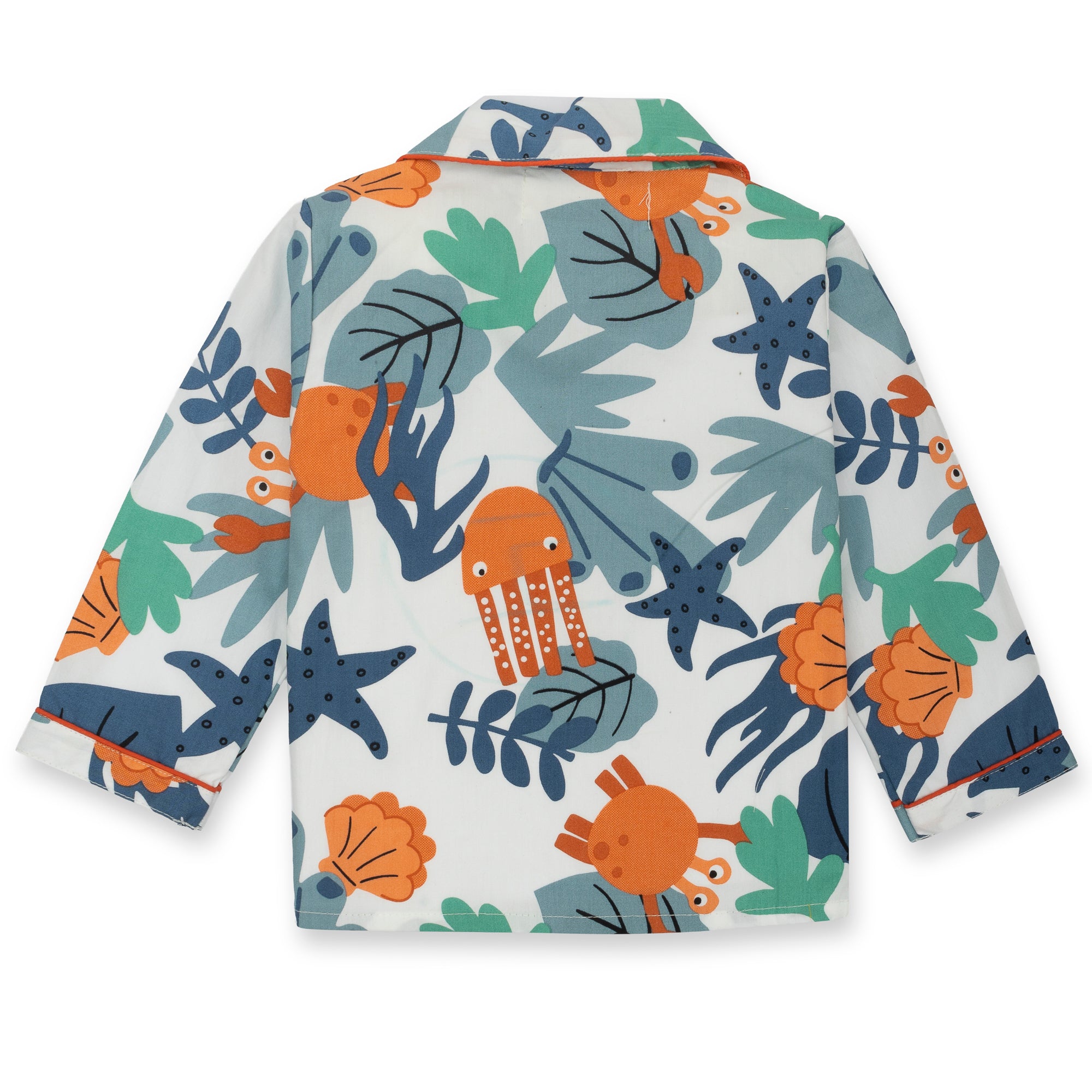 White Cotton Sea Animals Printed Nightsuit Set