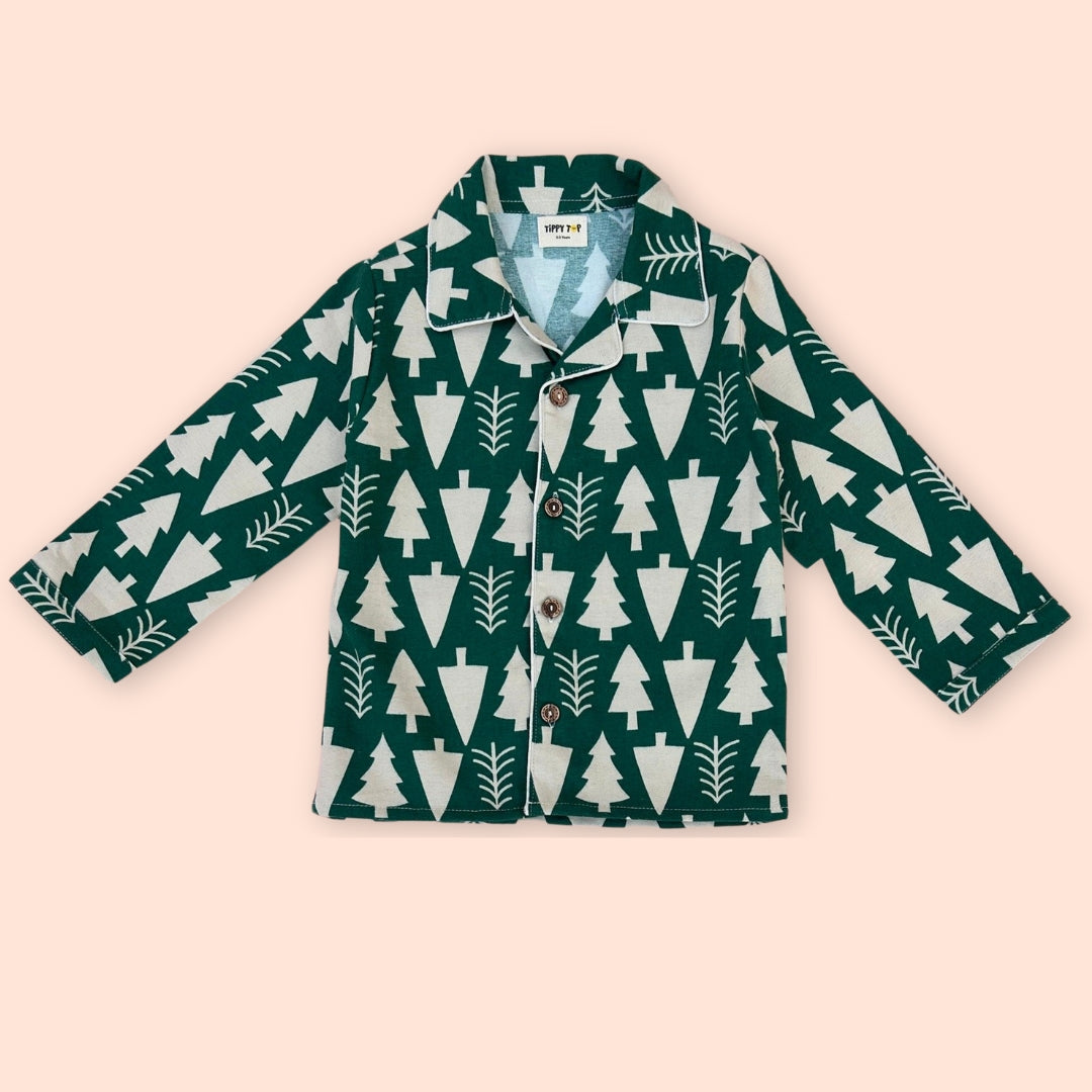 Cotton Flannel Night Suit with Printed Tree