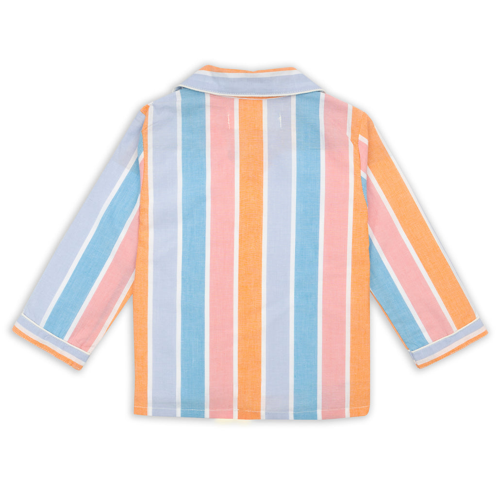 Giraffe ‑ Patch Striped Cotton Nightsuit –  Full‑Sleeves