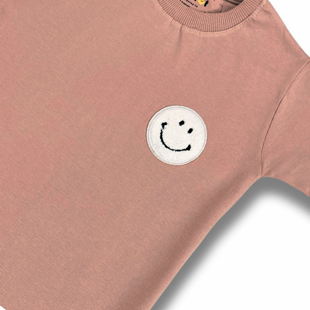 Kids Beige Smiley Patch T-Shirt