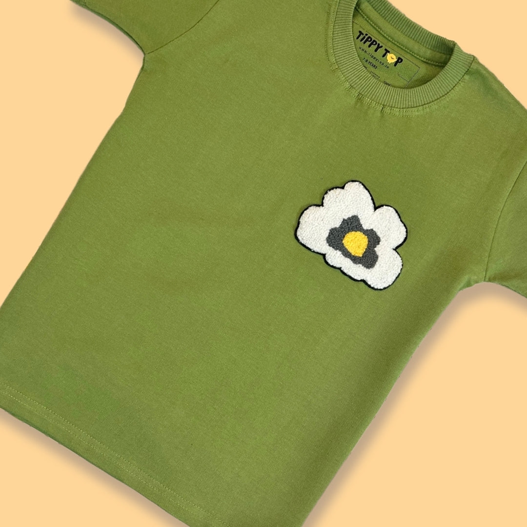 Kids Green Daisy Motif T-Shirt