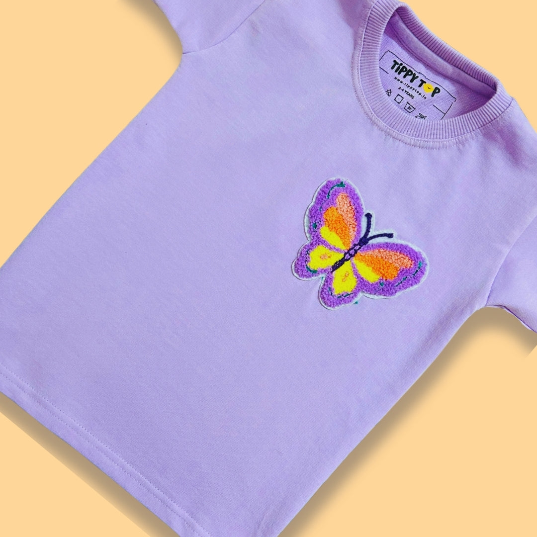 Lavender Cotton Butterfly Motif T-Shirt