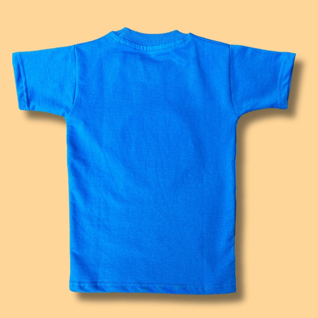 Kids Blue Cotton T-Shirt with Yellow Smiley Motif