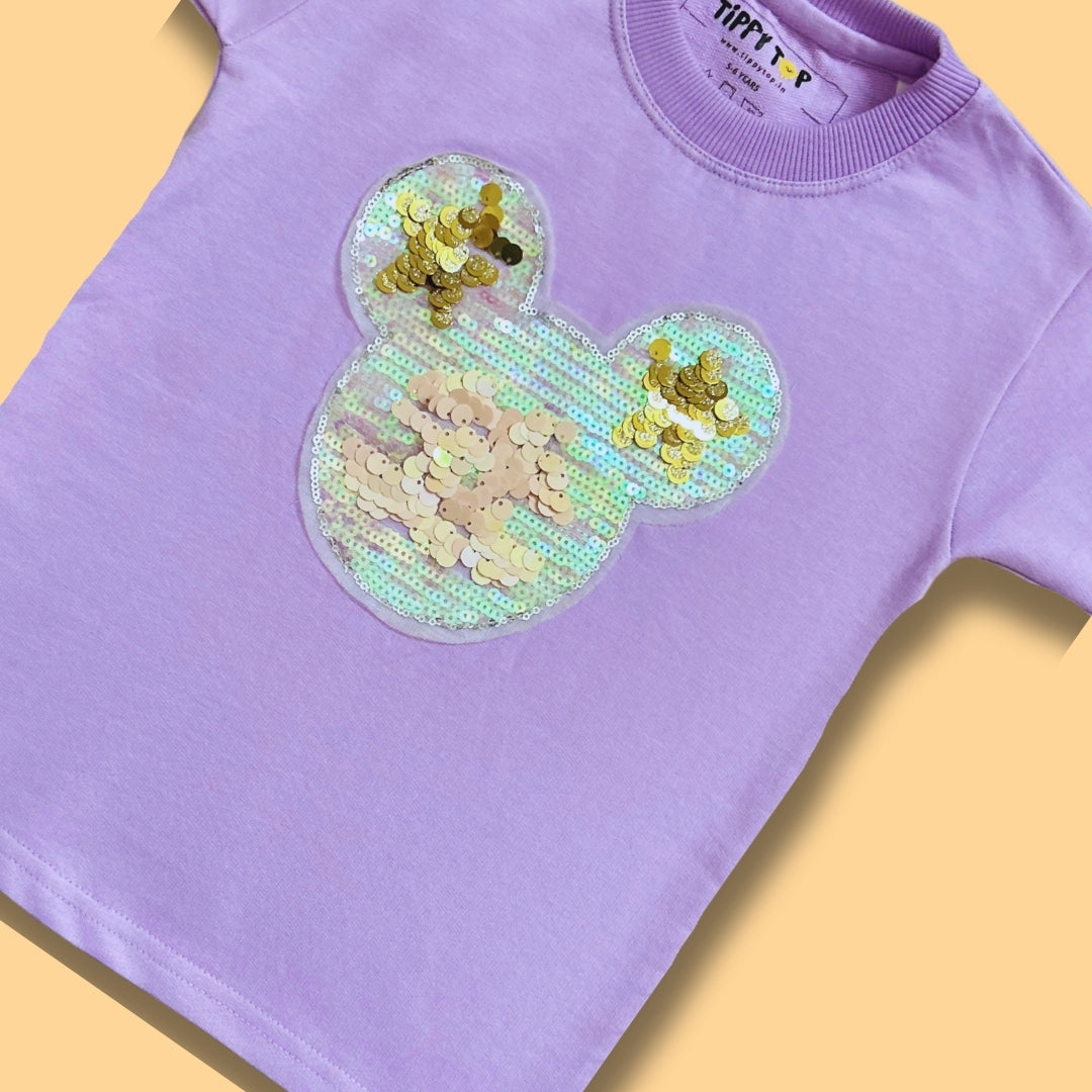 Kids Lilac Sequin Mickey T-Shirt