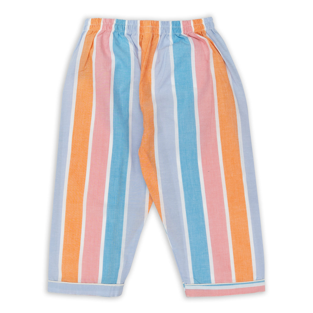 Giraffe ‑ Patch Striped Cotton Nightsuit –  Full‑Sleeves