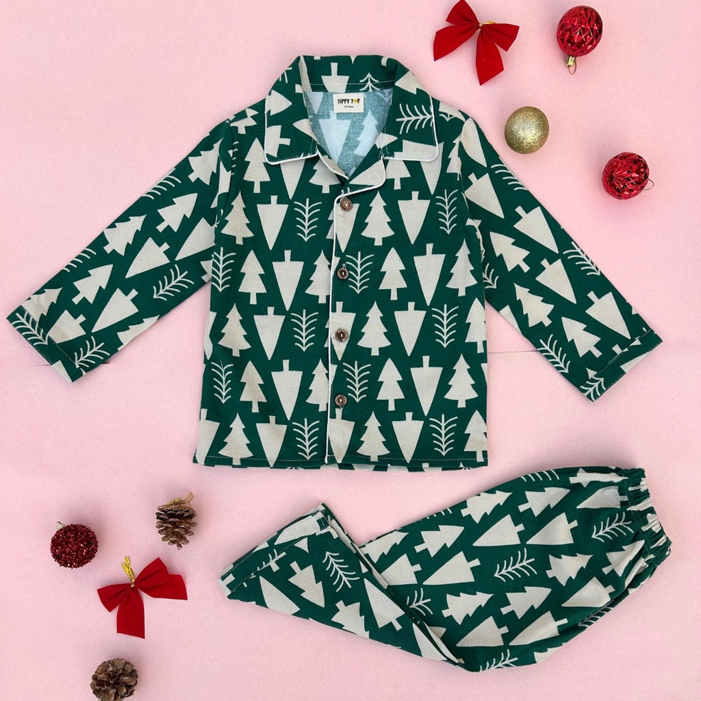 Cotton Flannel Night Suit with Printed Tree