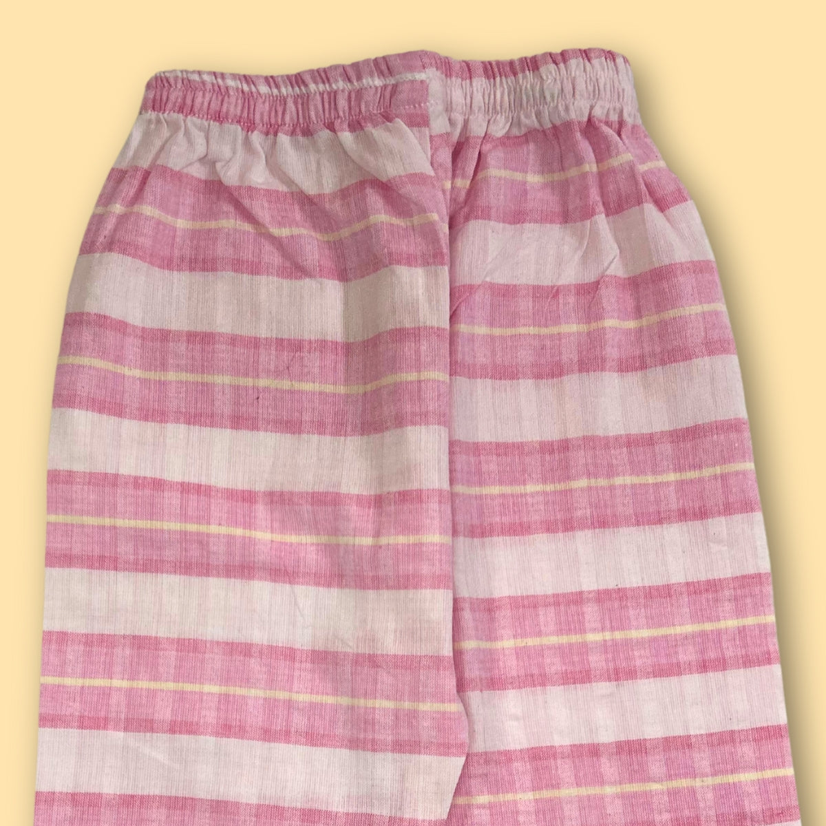 Cotton Pajama Set – Pink Striped Nightsuit with Ice Cream Patch