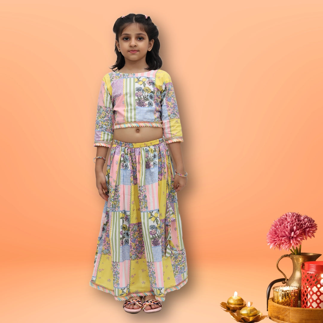 Yellow Patchwork Cotton Lehenga Set