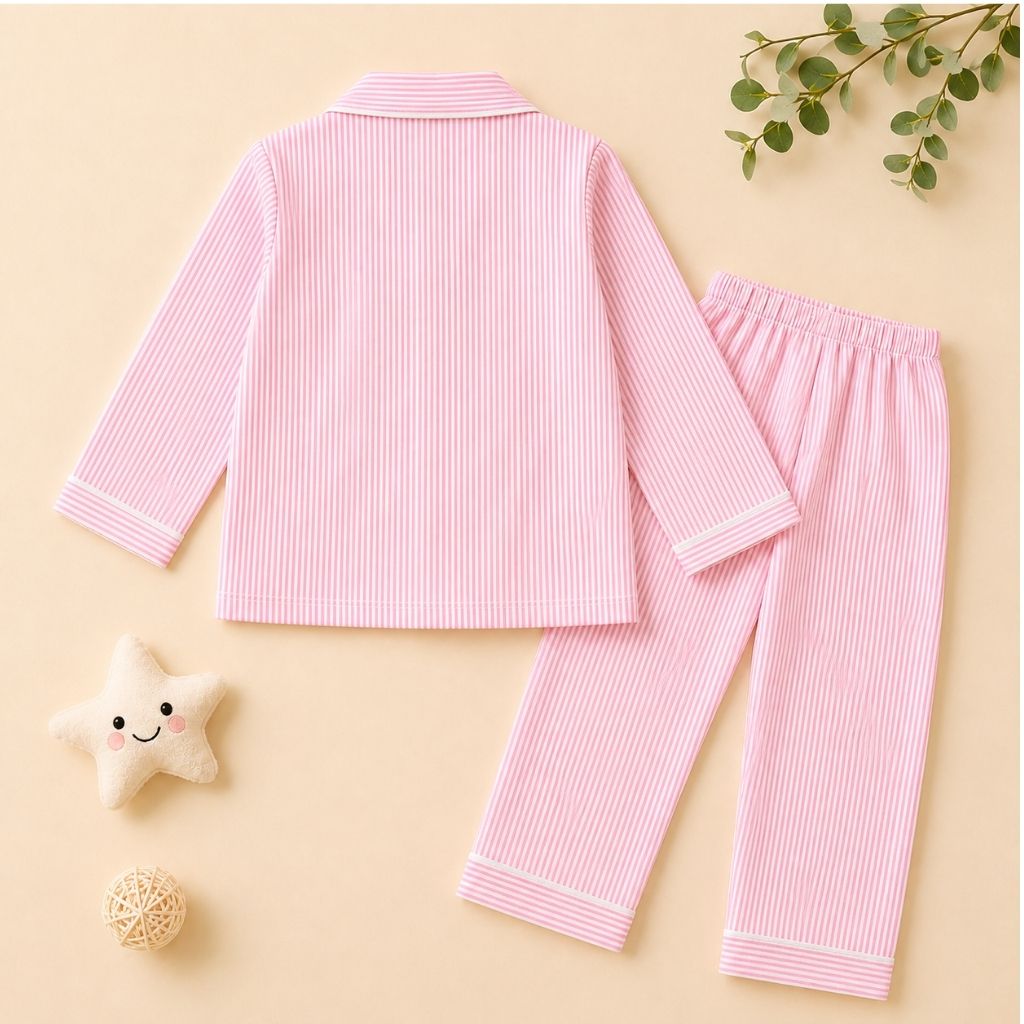 Girls pink striped fish patch night suit – back view