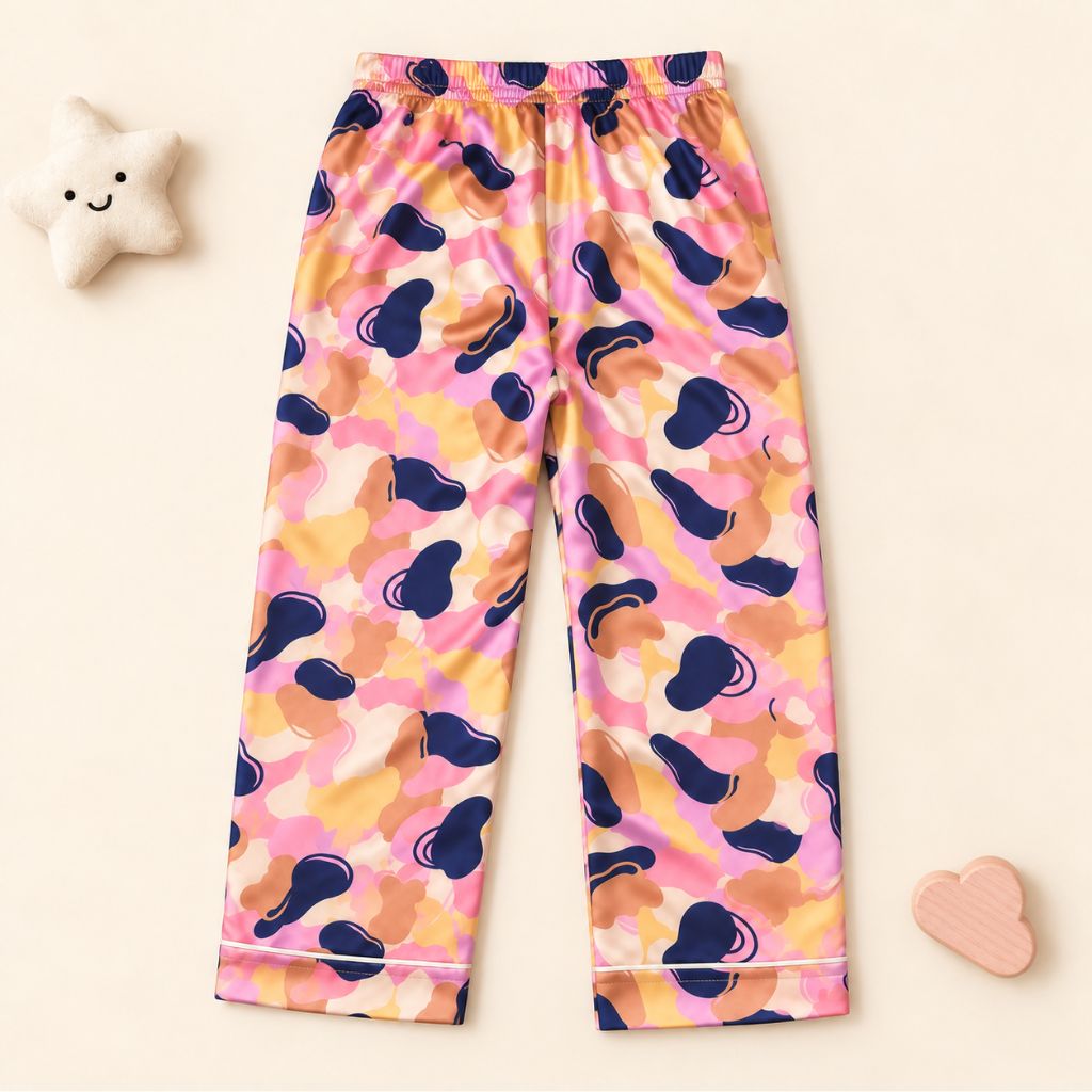 Satin Full Sleeves Abstract Print Coordinating Shirt & Pajama Nightsuit Set for kids