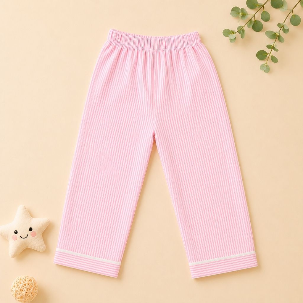 Girls pink striped fish patch night suit – side view