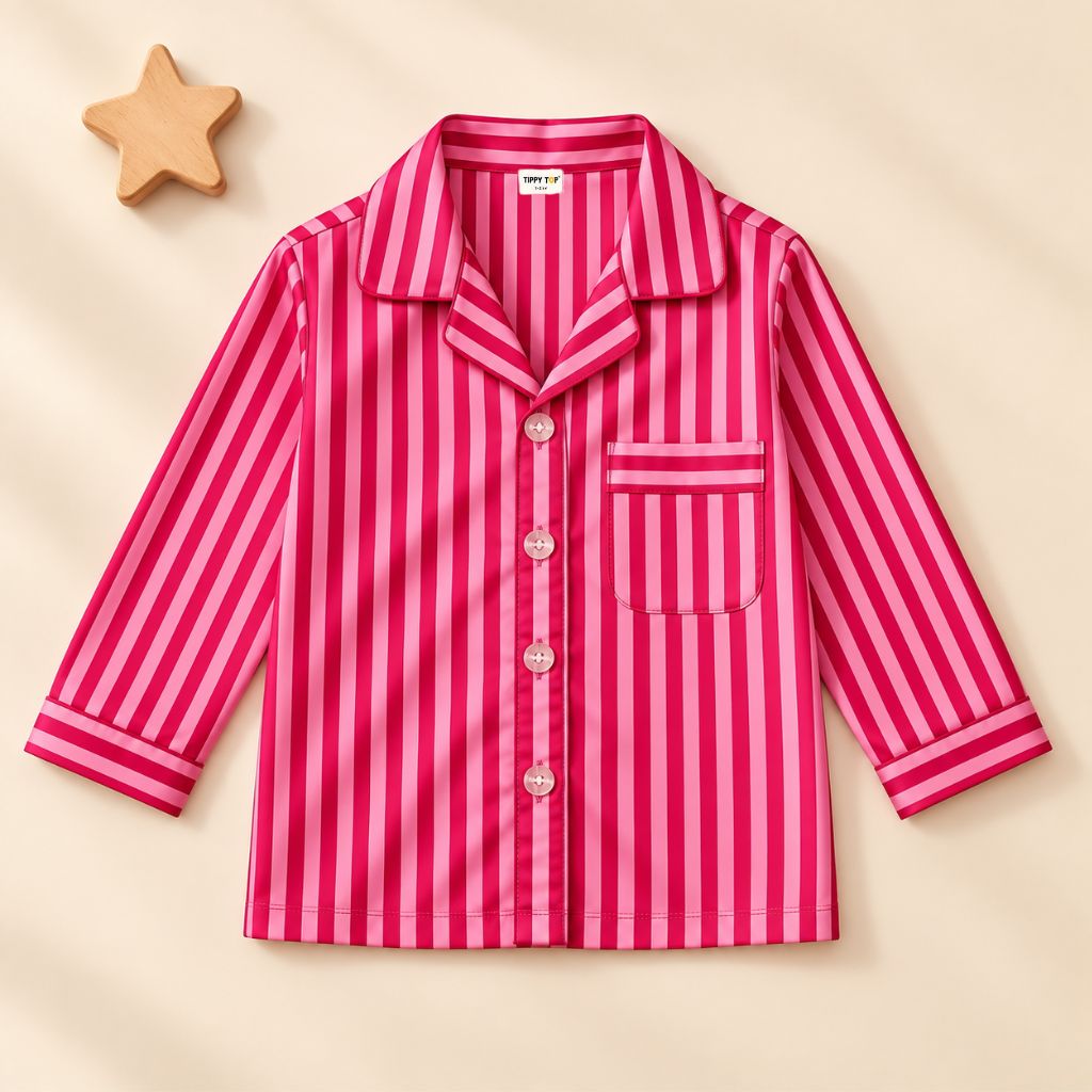 Satin Full Sleeves Pink Striped Shirt & Pajama Nightsuit Set for Kids