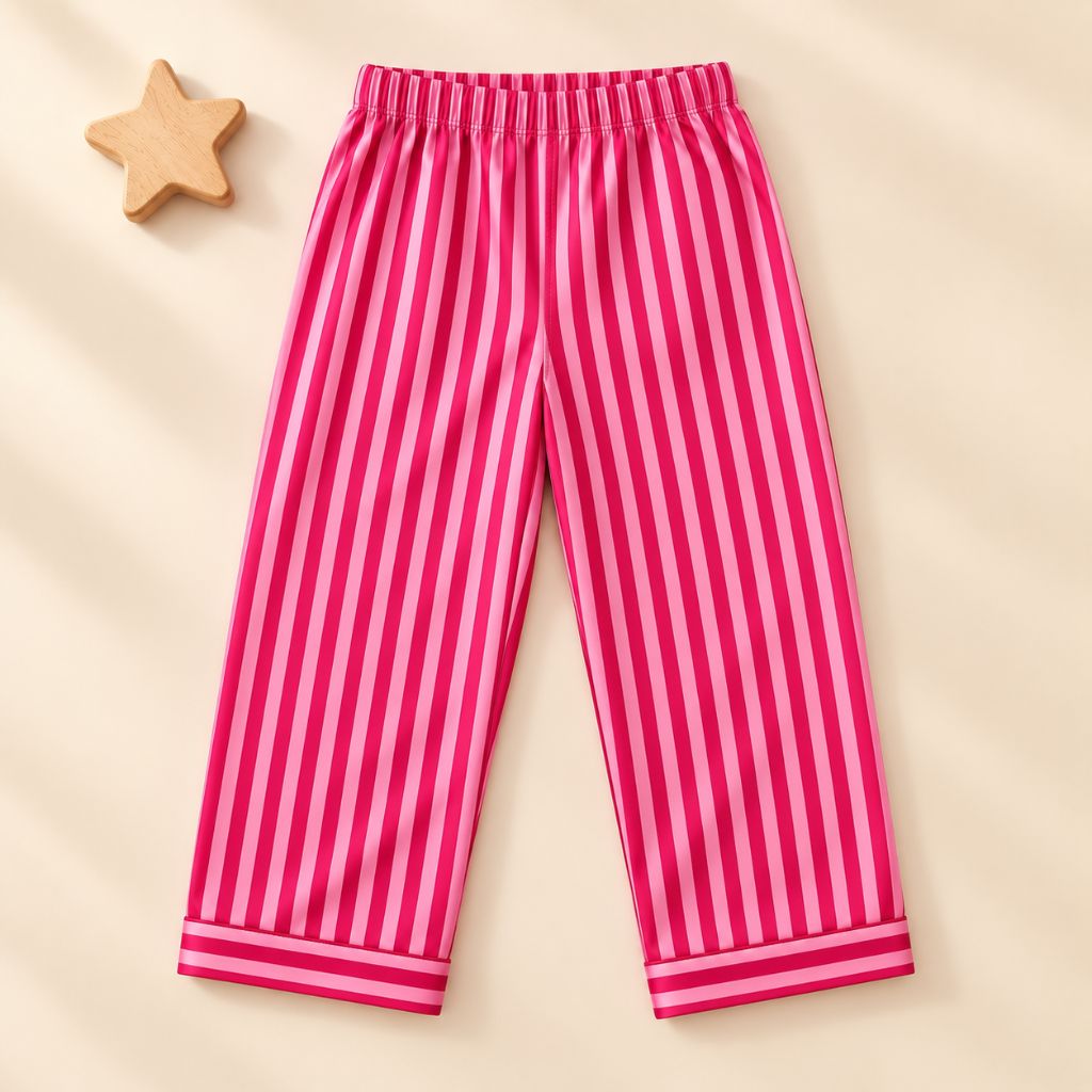 Satin Full Sleeves Pink Striped Shirt & Pajama Nightsuit Set for Kids