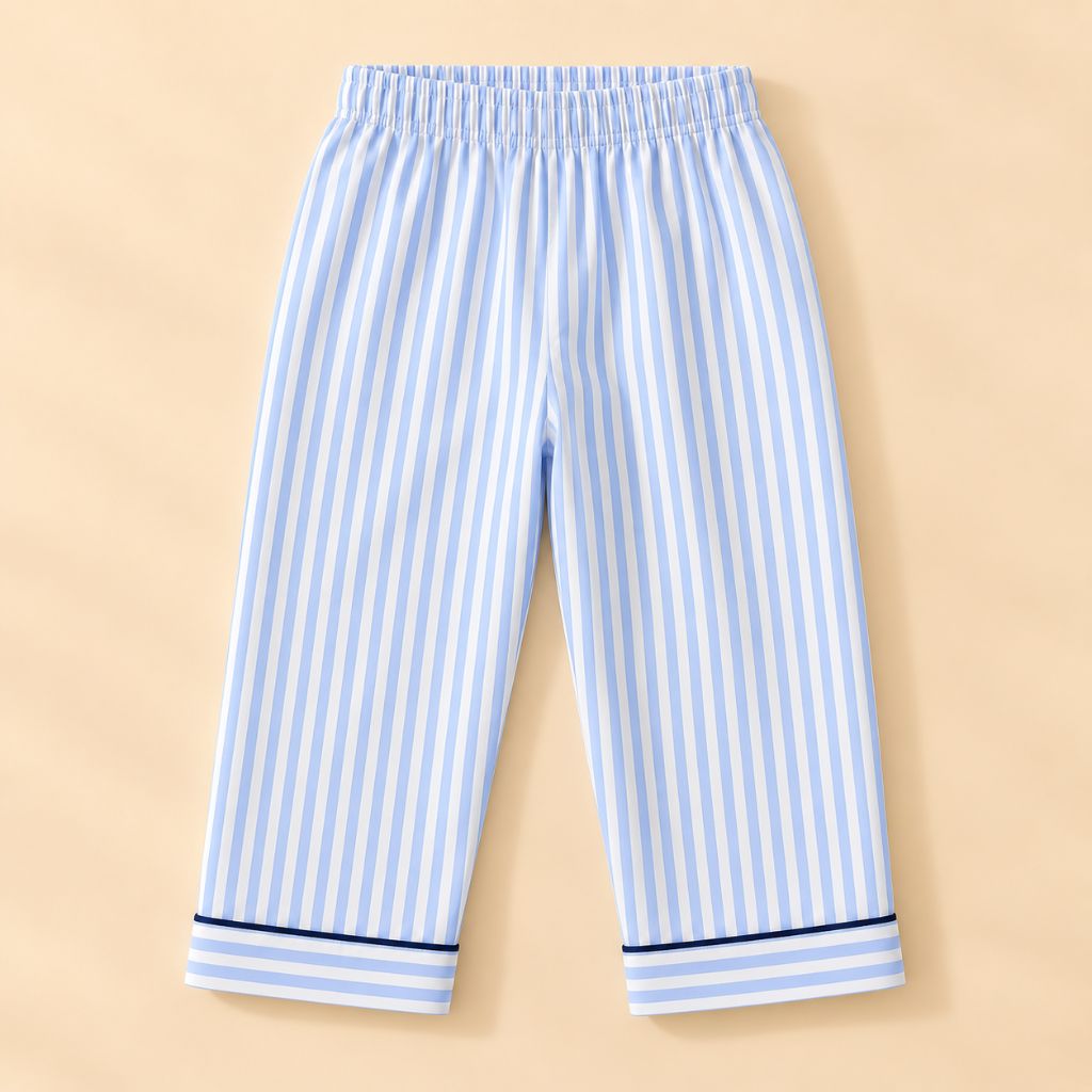 Cotton Full Sleeves Planet Patch Sky Blue Striped Shirt & Pajama Nightsuit Set for Kids