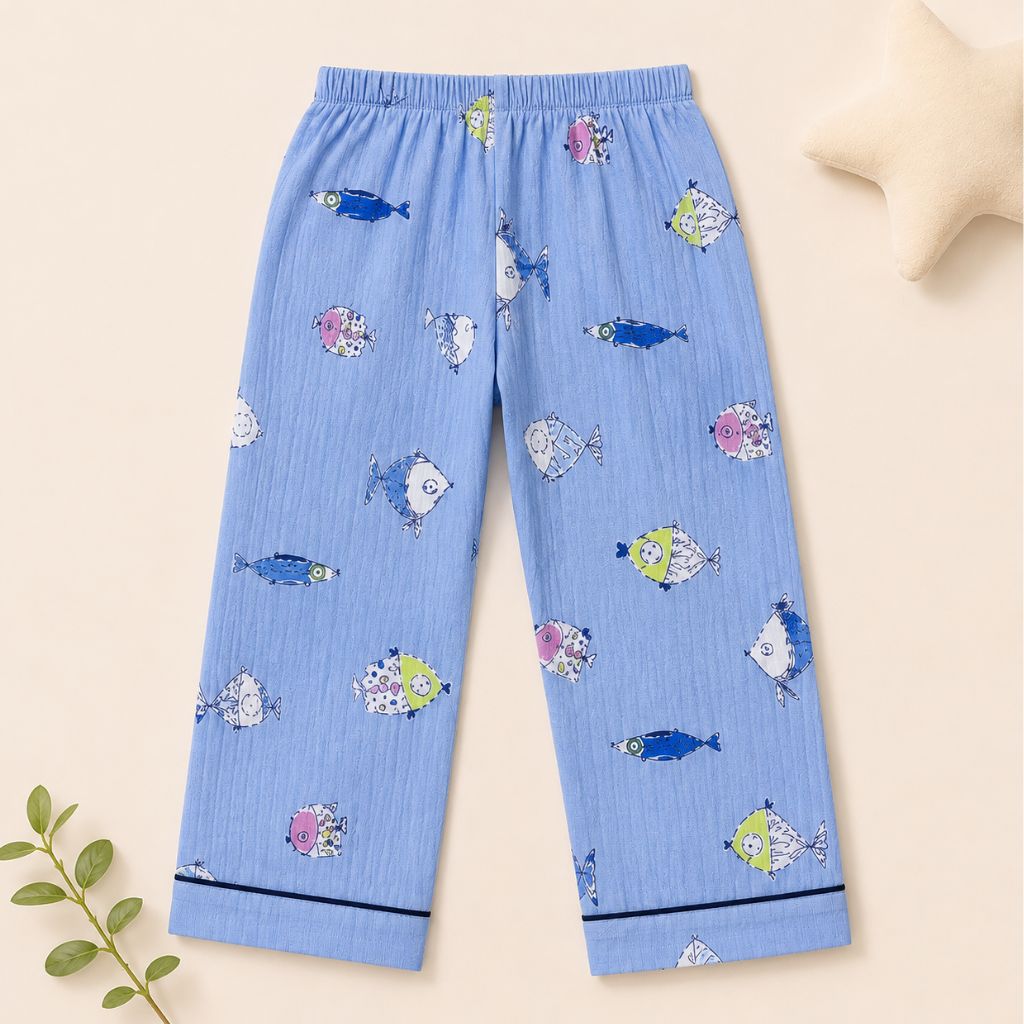 Kids Pure Cotton Fish Print Night Suit Set | Full Sleeve