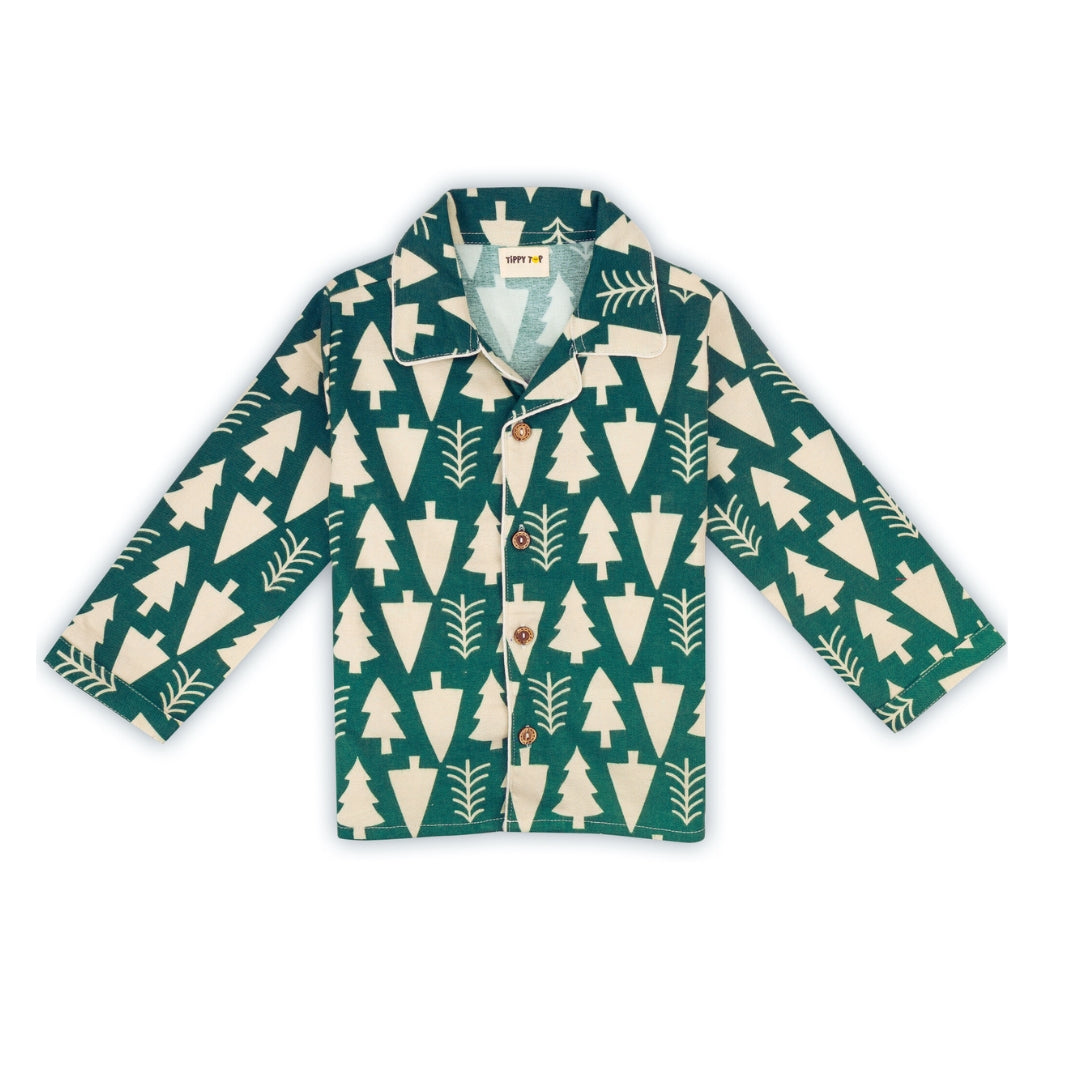Winter Pajama Set – Green Christmas Tree Print Nightsuit