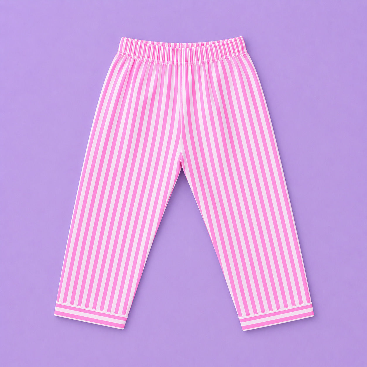 Girls Pink Striped Cotton Night Suit with Smiley Patch