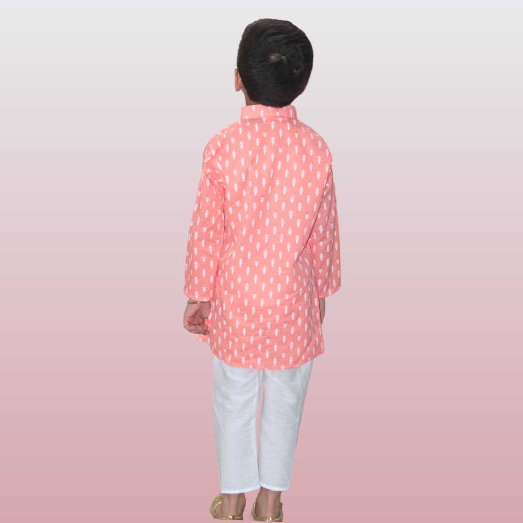 Peach Cotton Printed Kurta Pajama Set