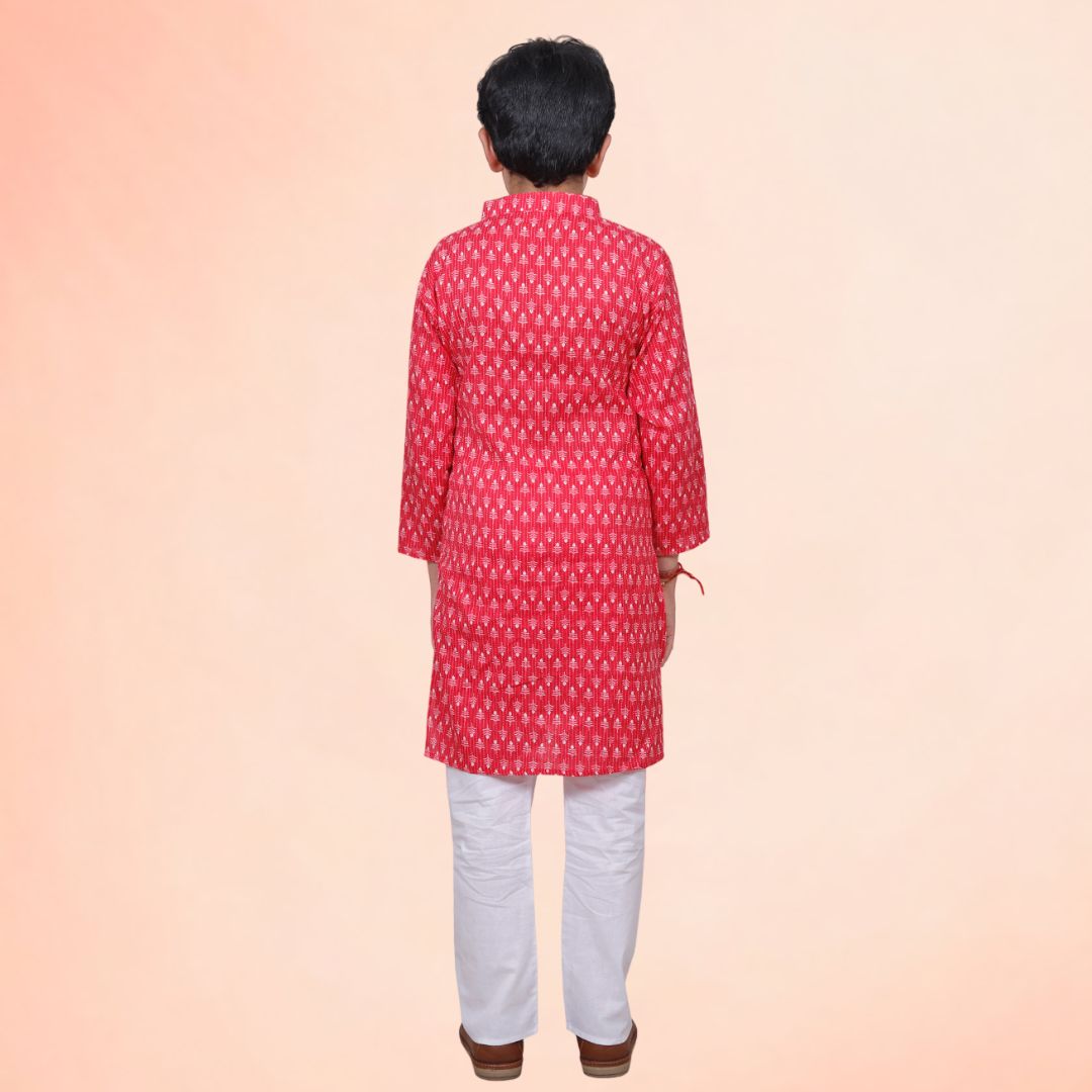 Red Cotton Printed Kurta Pajama Set
