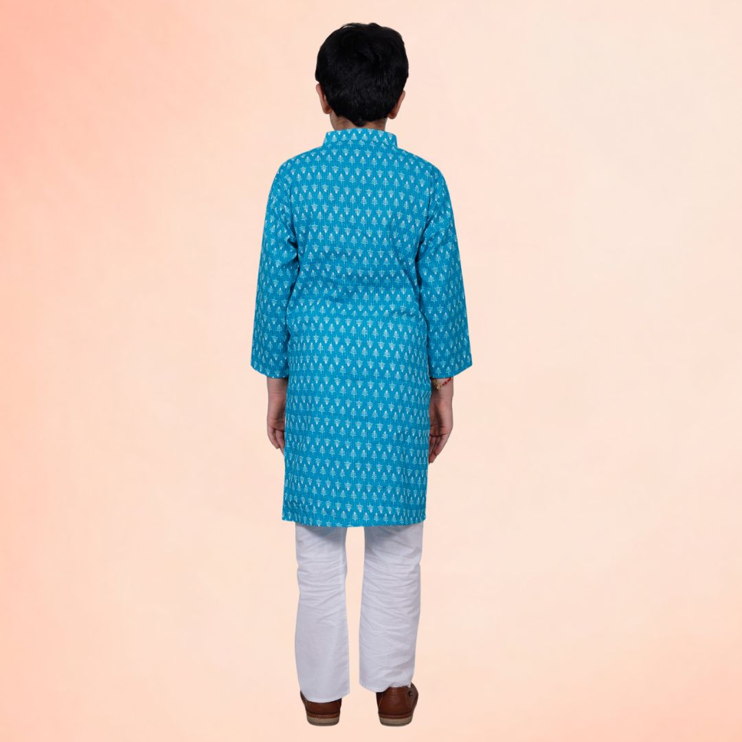 Blue Cotton Printed Kurta Pajama Set