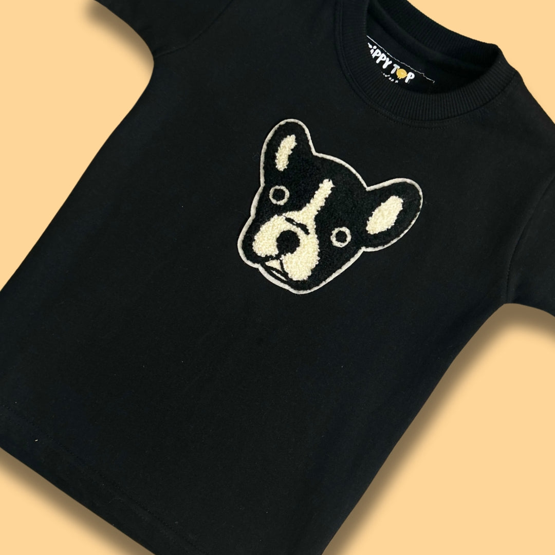Kids Black French Bulldog Motif T-Shirt