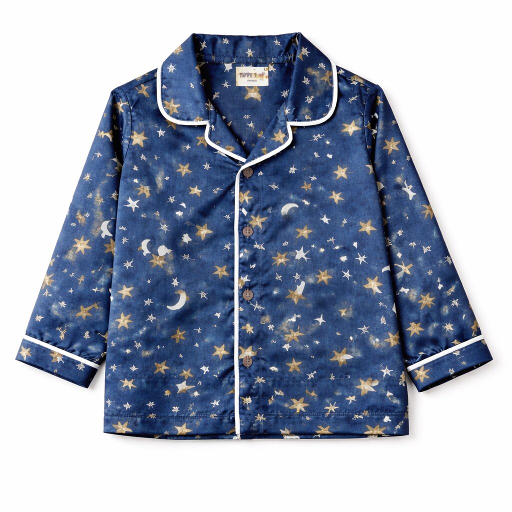 Blue Satin Star Print Night Suit Set | Premium Sleepwear
