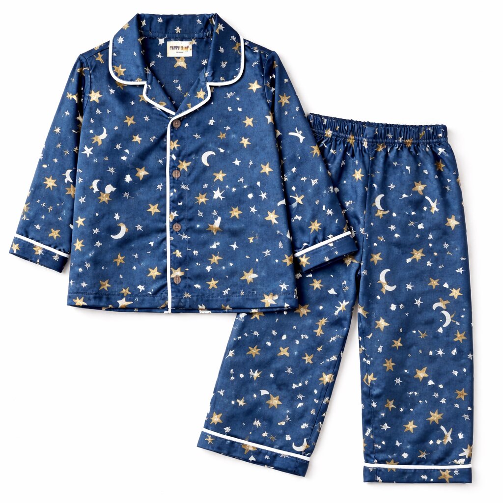 Blue Satin Star Print Night Suit Set | Premium Sleepwear