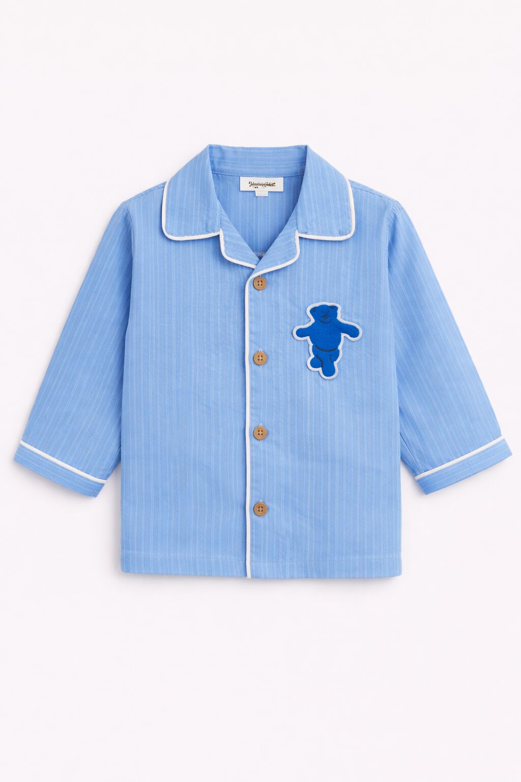 Blue Striped Cotton Night Suit with Teddy Patch