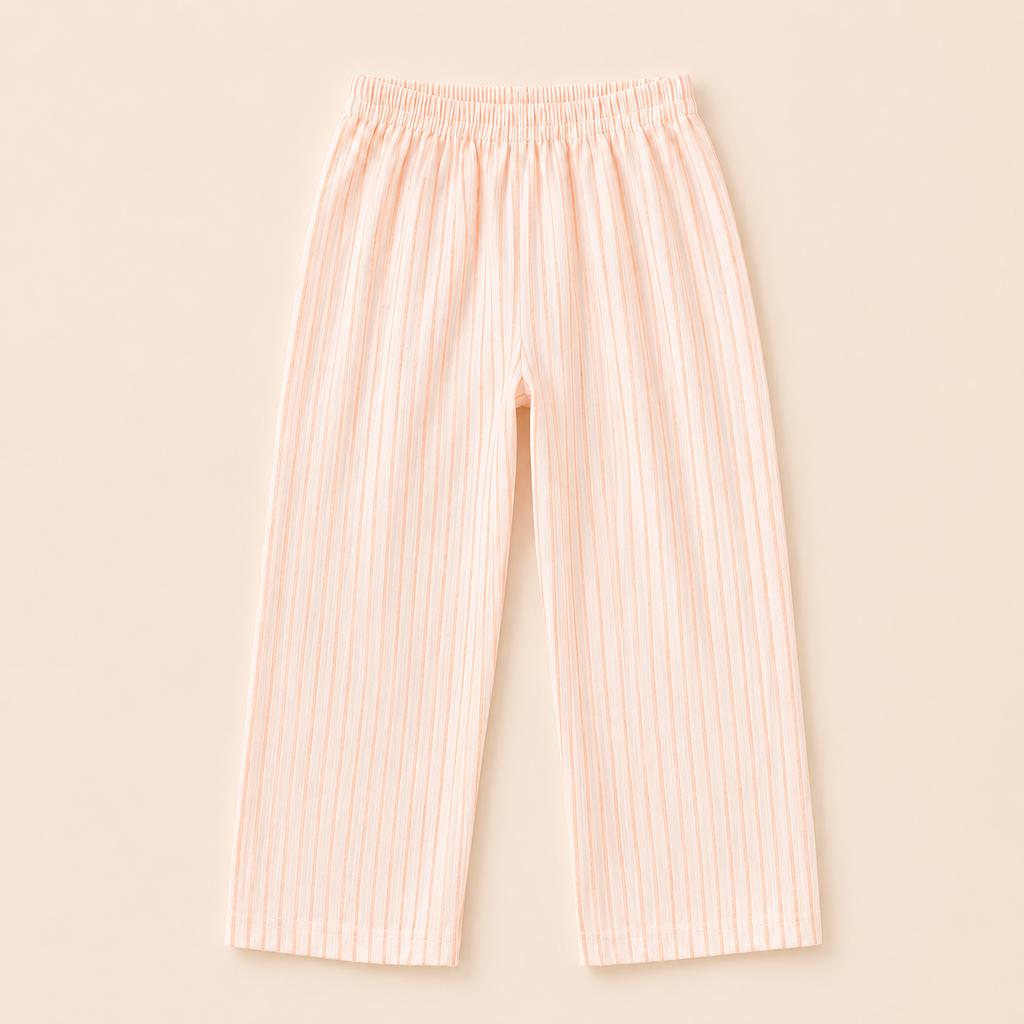 Girls Cotton Summer Stripe Coord Set with Textured Shirt & Wide Leg Pants