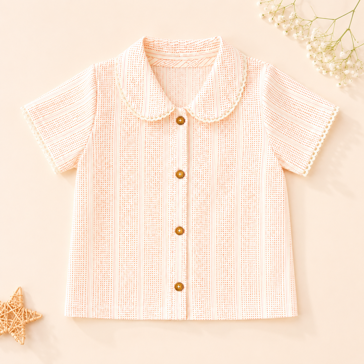 Girls Cotton Summer Stripe Coord Set with Textured Shirt & Wide Leg Pants