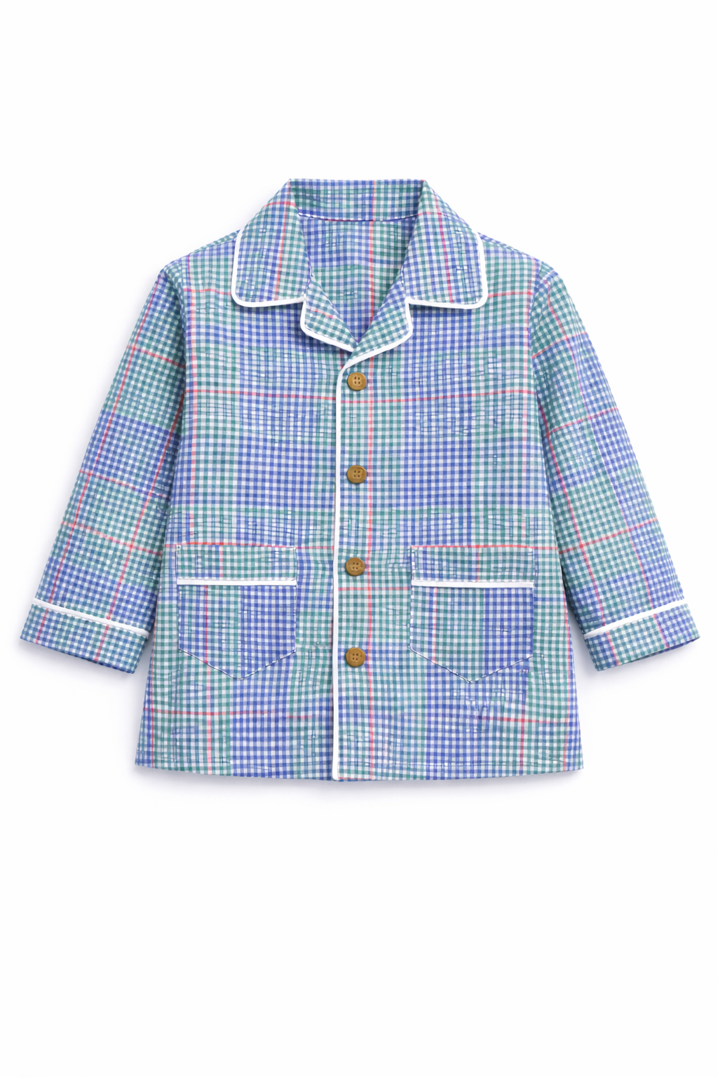 Kids Cotton Checkered Night Suit with Front Open Shirt