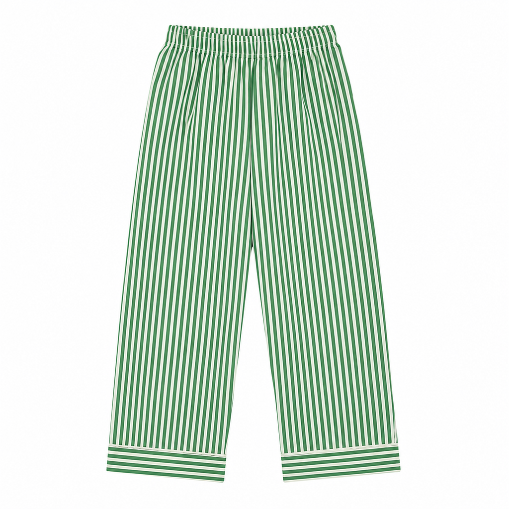 Green Cotton Striped Sun Patch Nightsuit