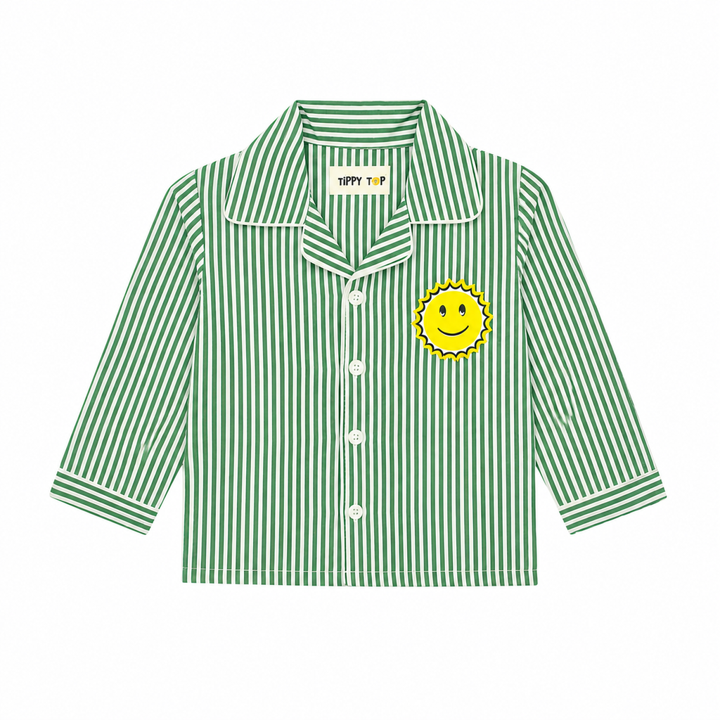 Green Cotton Striped Sun Patch Nightsuit