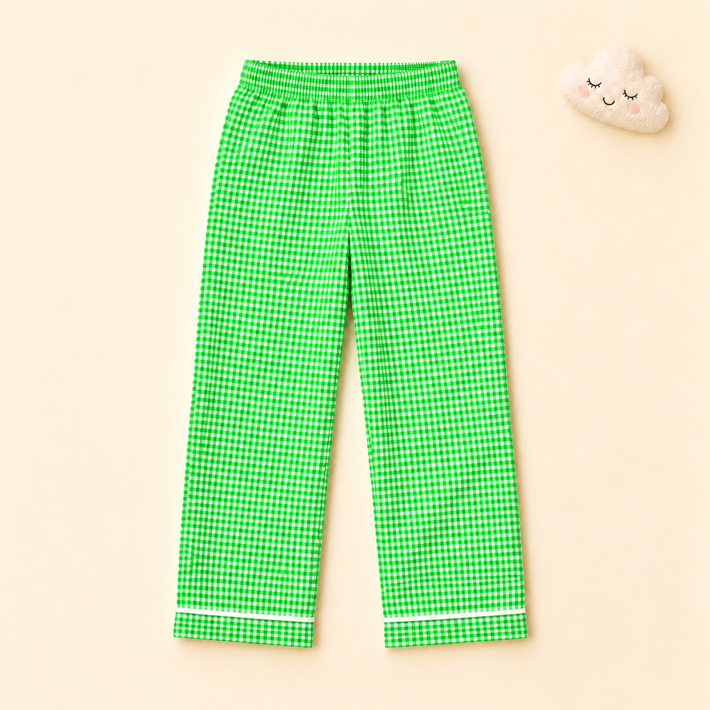 Kids Green Gingham Cotton Night Suit with Lion Sticker