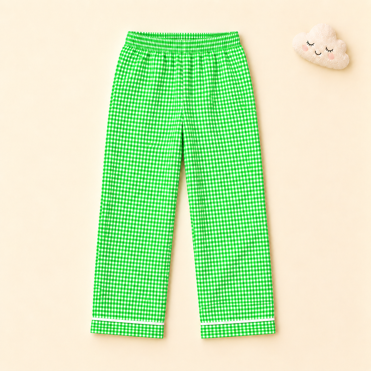 Cotton Full Sleeves Lion Sticker Green Ghingham Shirt & Pajama Nightsuit Set for Kids