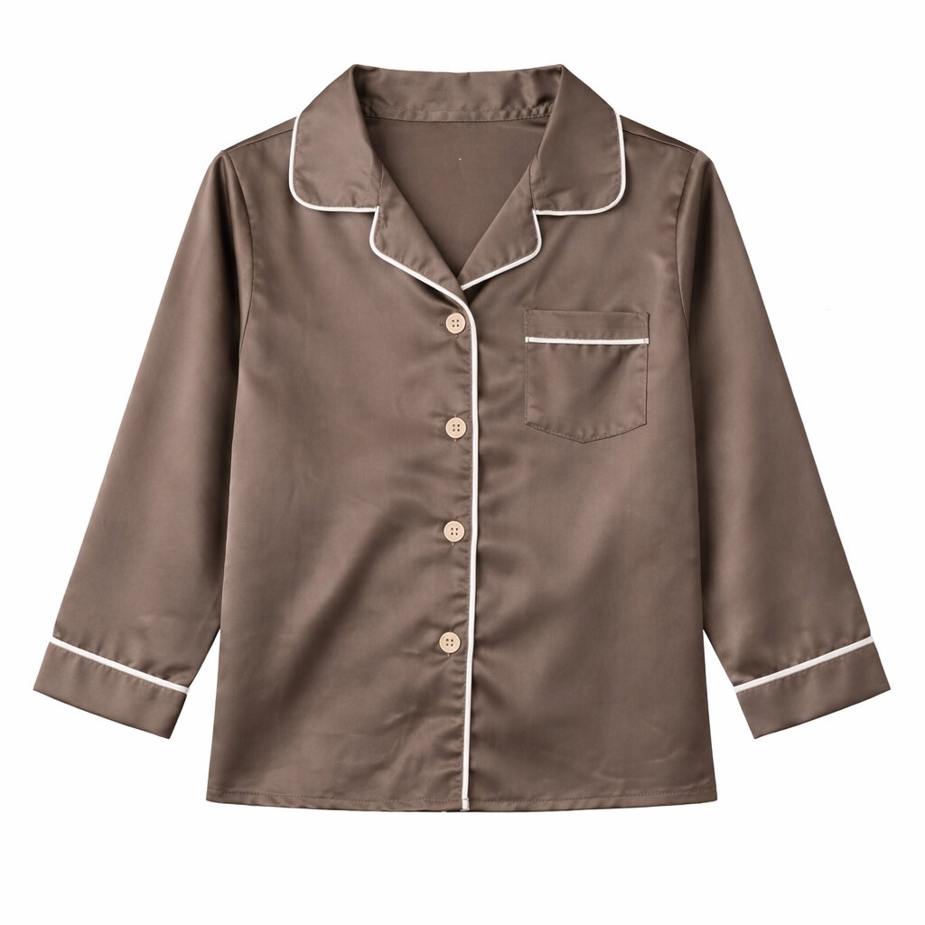 Girls Coffee Brown Satin Night Suit Set | Luxury Sleepwear