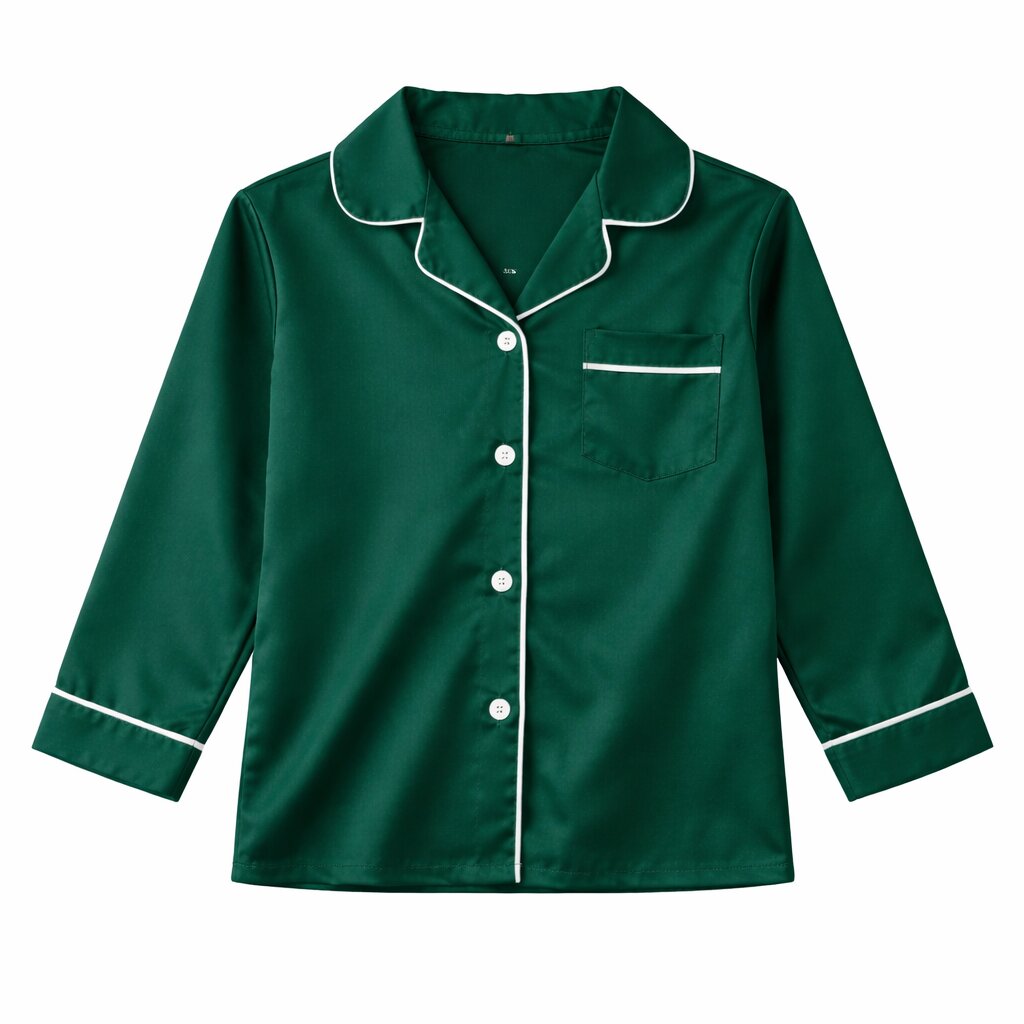 Girls Deep Green Satin Night Suit Set | Luxury Sleepwear