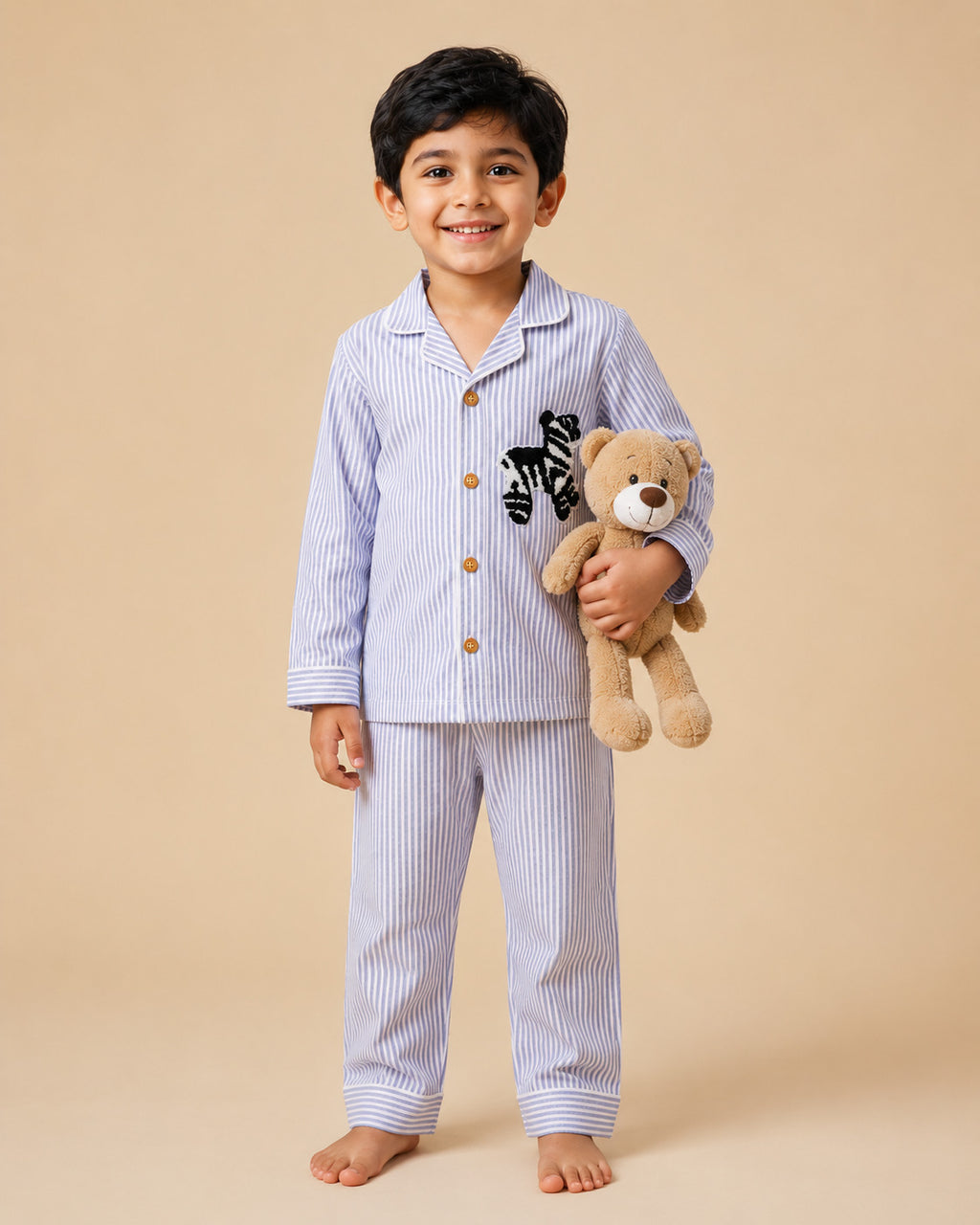 Cotton Zebra Patch Striped Nightsuit Set – Soft Full Sleeve Nightwear