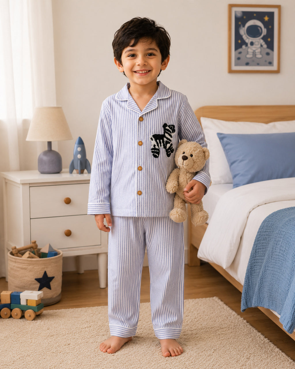 Cotton Zebra Patch Striped Nightsuit Set – Soft Full Sleeve Nightwear