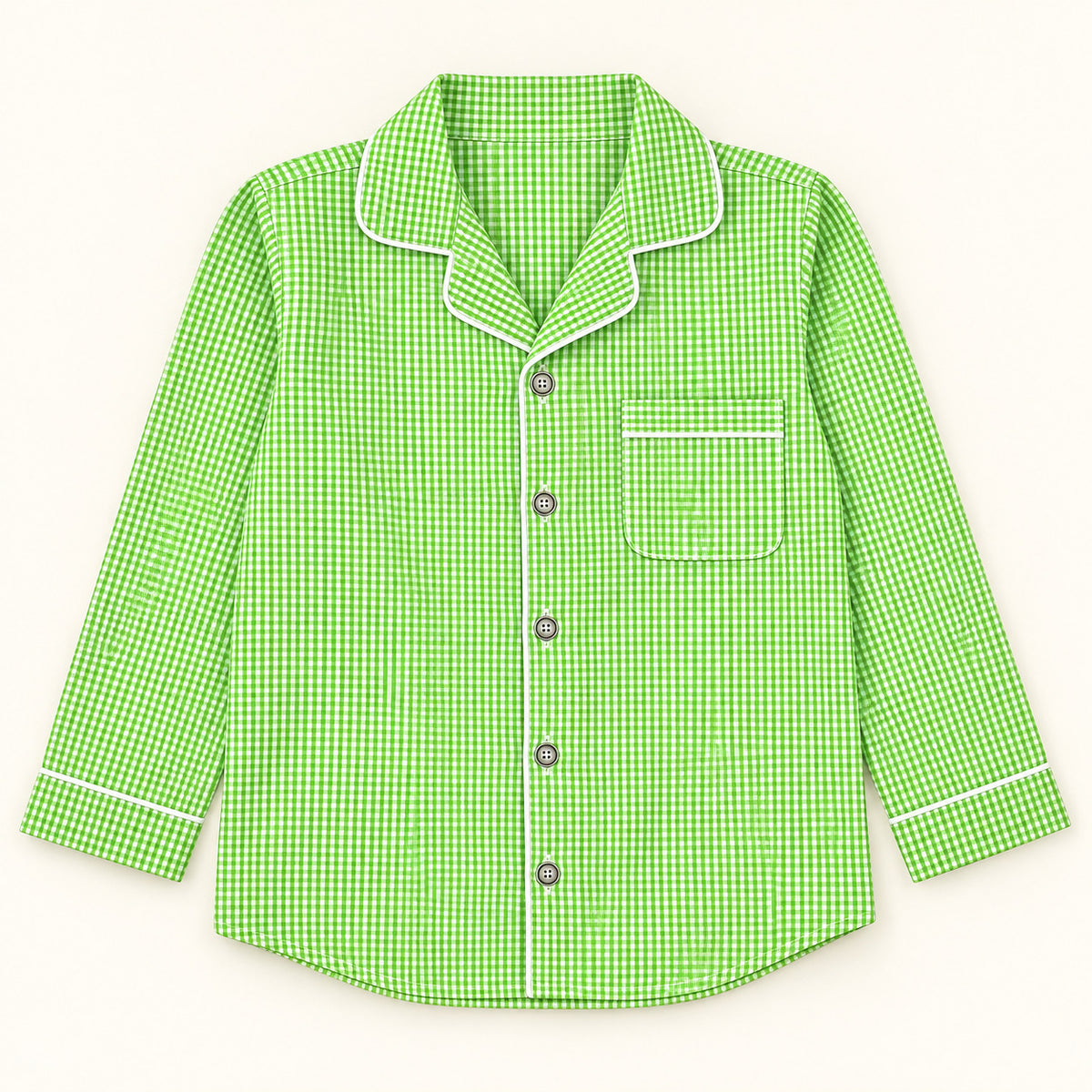 Cotton Full Sleeves Green Ghingham Coordinating Shirt & Pajama Nightsuit Set for Kids