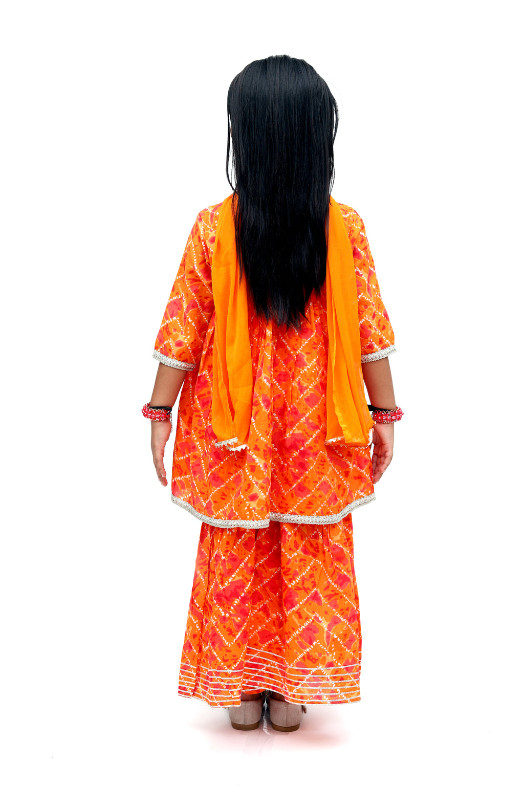 Orange Cotton Bandhani Sharara Set