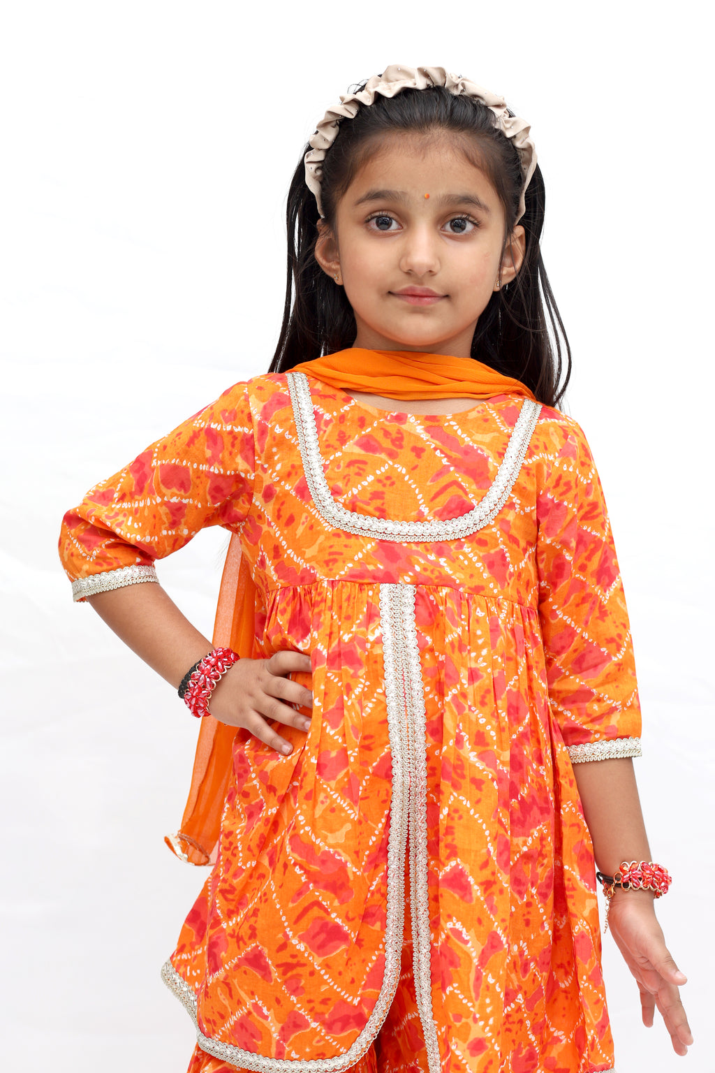 Orange Cotton Bandhani Sharara Set