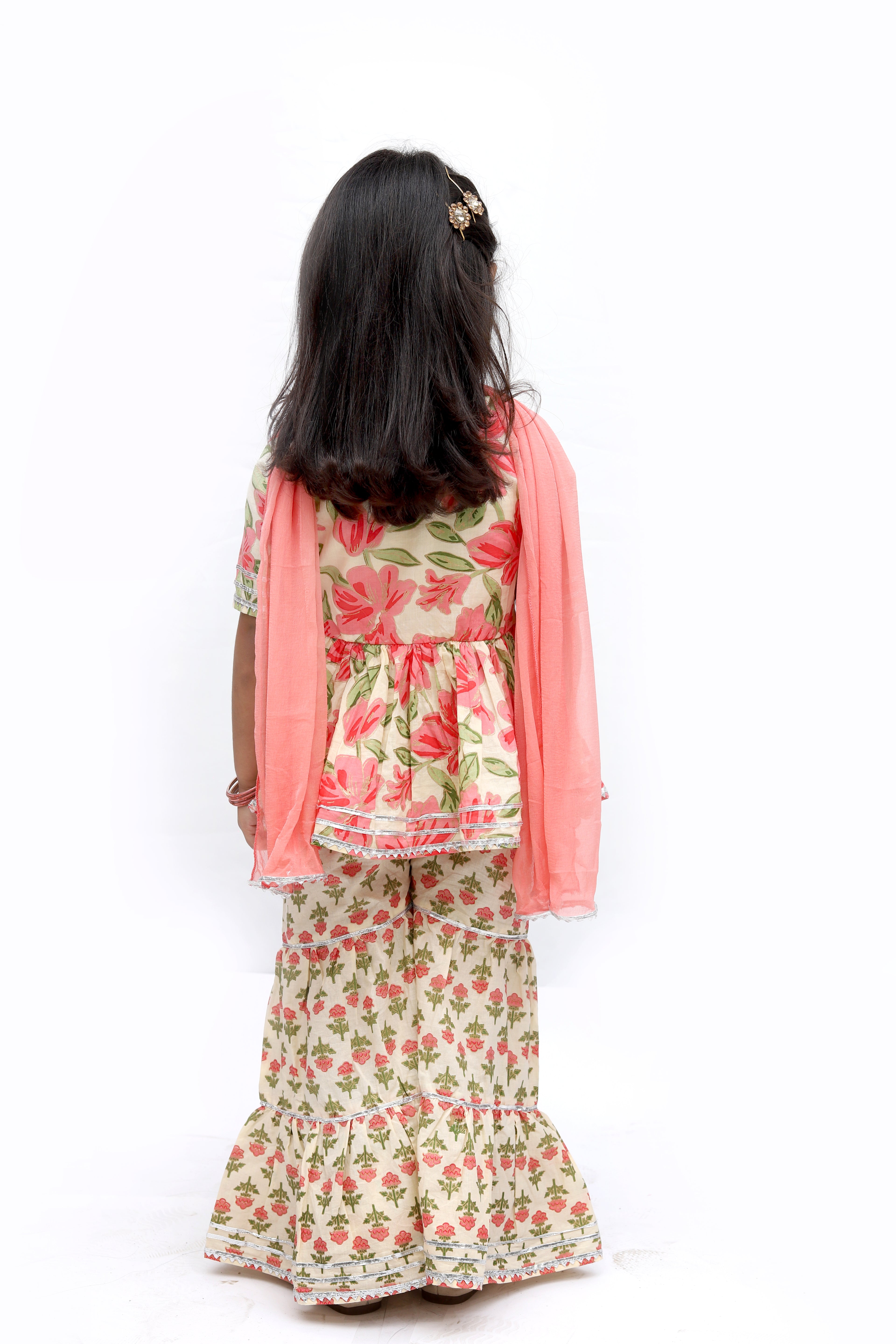 Cream & Peach Cotton Sharara Set