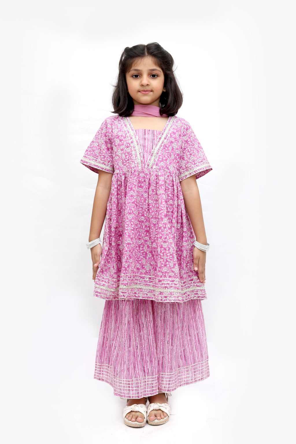 Purple Cotton Printed Sharara Set