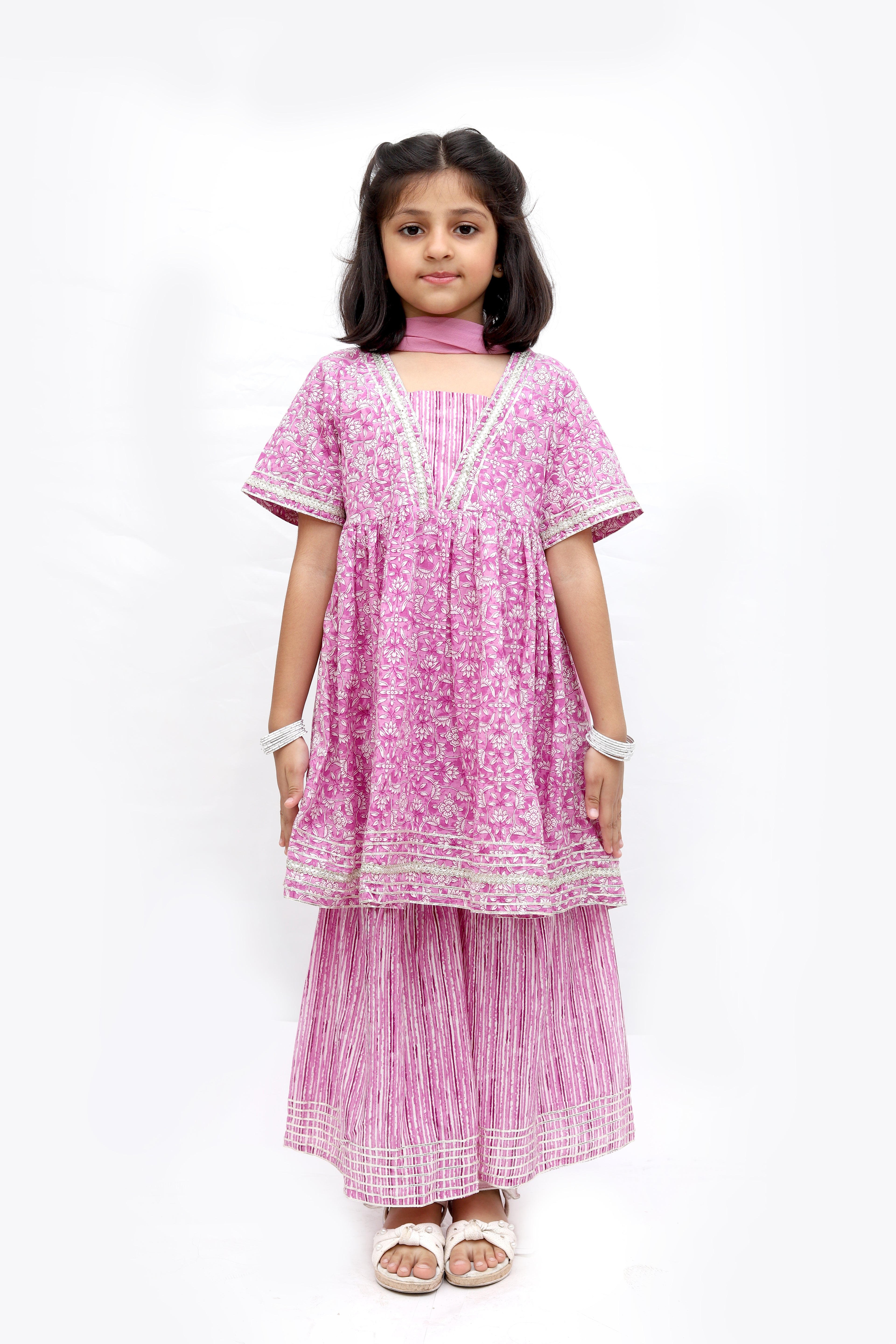 Purple Cotton Printed Sharara Set