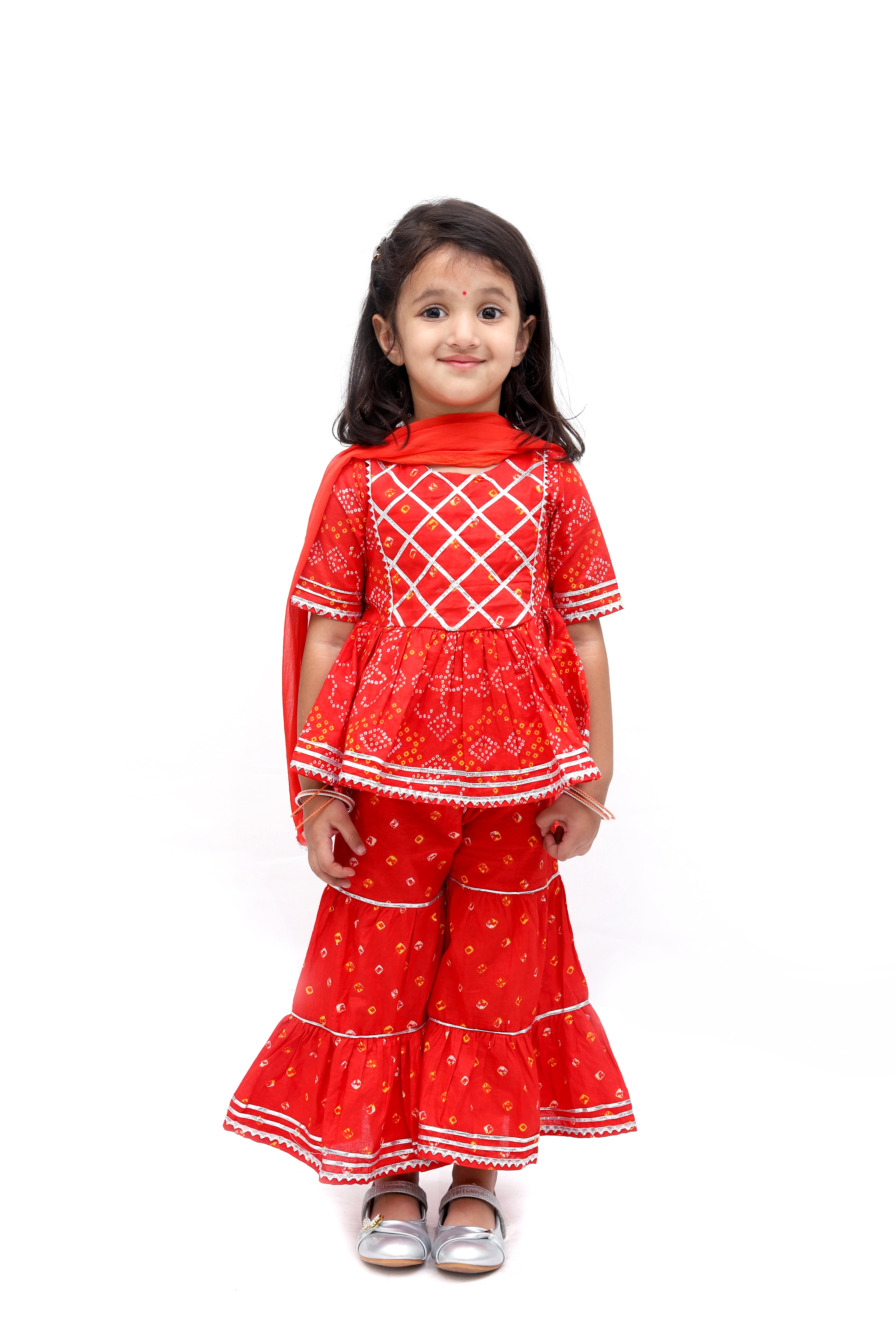 Red Cotton Bandhani Sharara Set